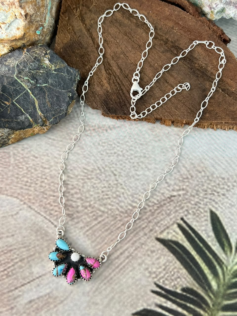 Handmade Sterling Silver Cotton Candy Necklace Signed Nizhoni