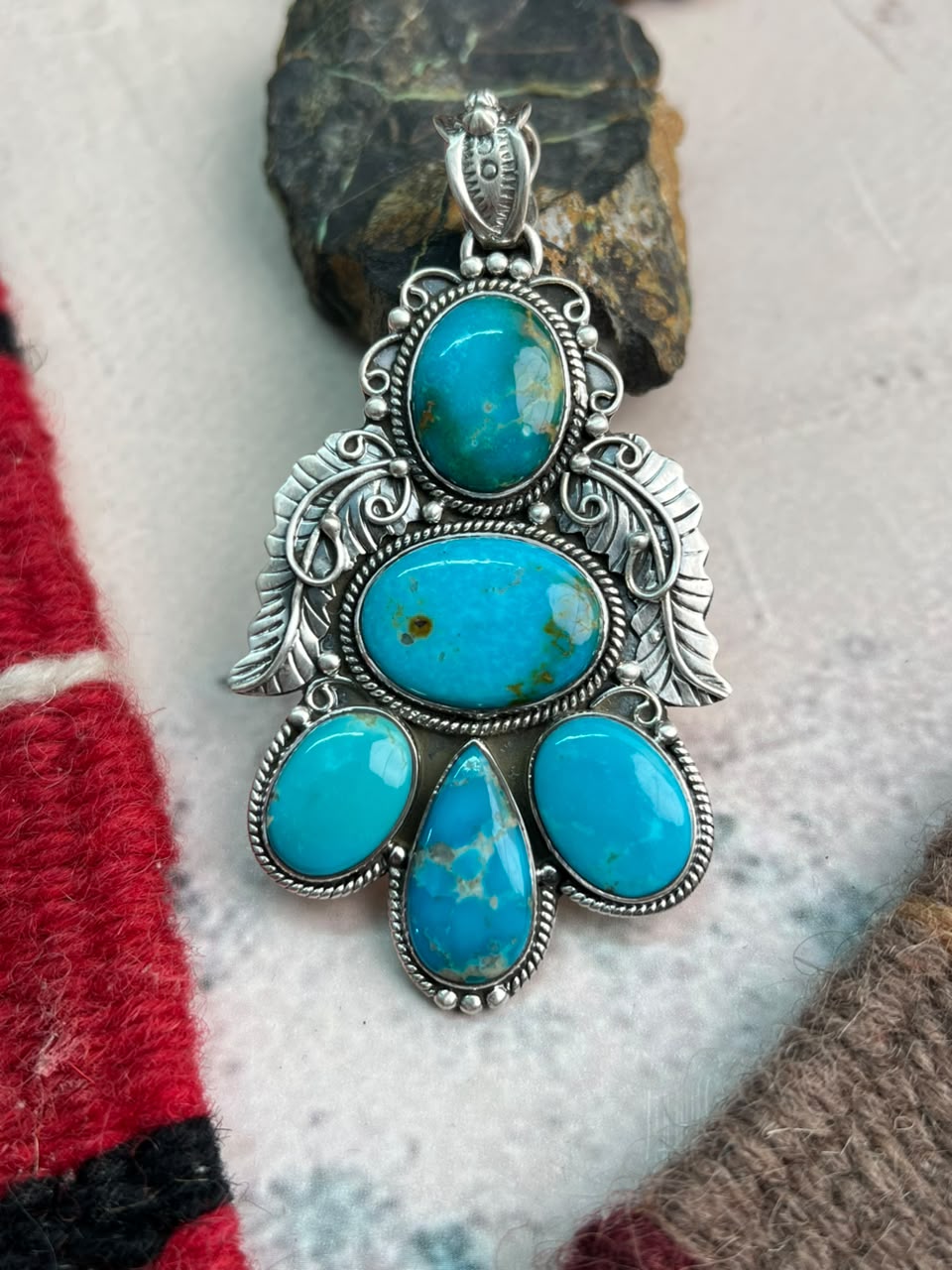 Handmade Sterling Silver Hardy Pit Turquoise Pendant Signed Nizhoni