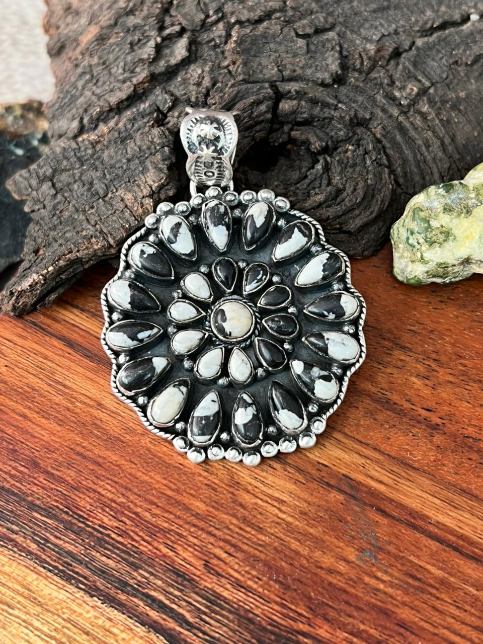 Handmade Sterling Silver White Buffalo Pendant "Signed Nizhoni"