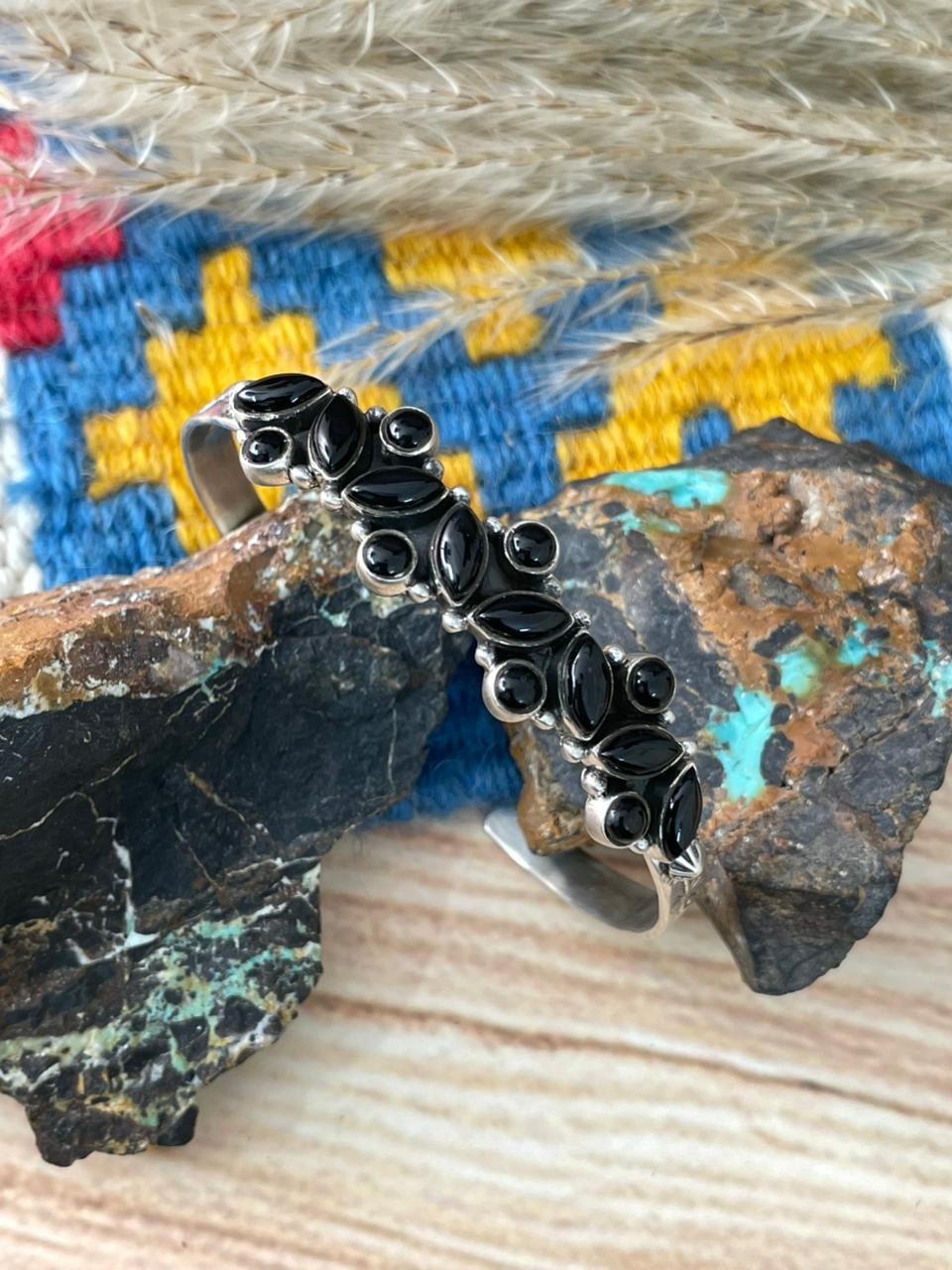 Handmade Sterling Silver Black Onyx Cuff Bracelet "Signed Nizhoni"