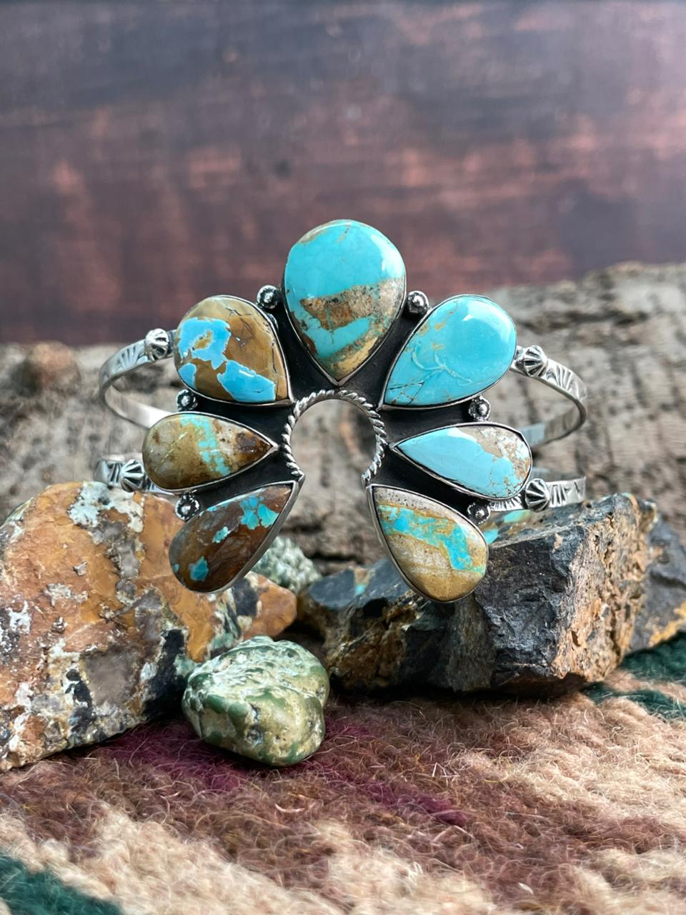 Handmade Sterling Silver Royston Ribbon Turquoise Cuff Bracelet "Signed Nizhoni"