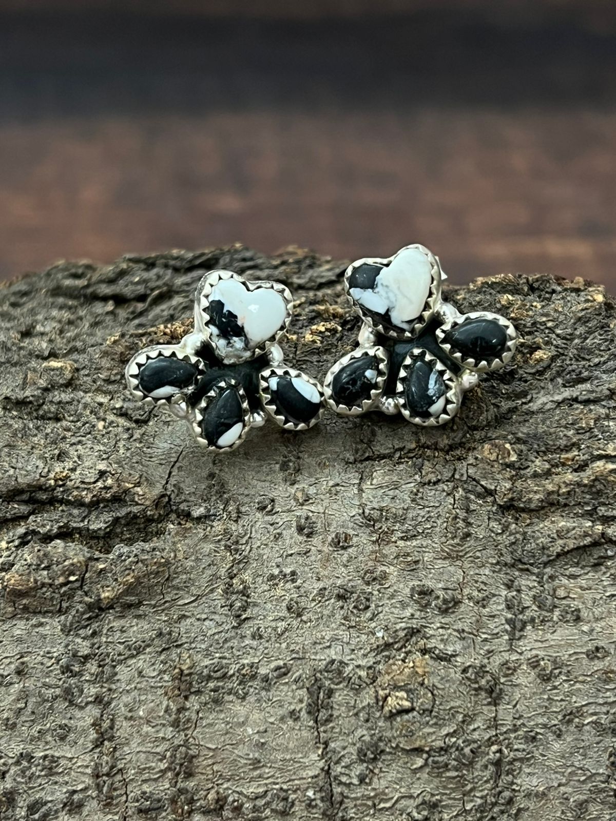 Handmade Sterling Silver White Buffalo Post Studs with Signed Nizhoni (8)