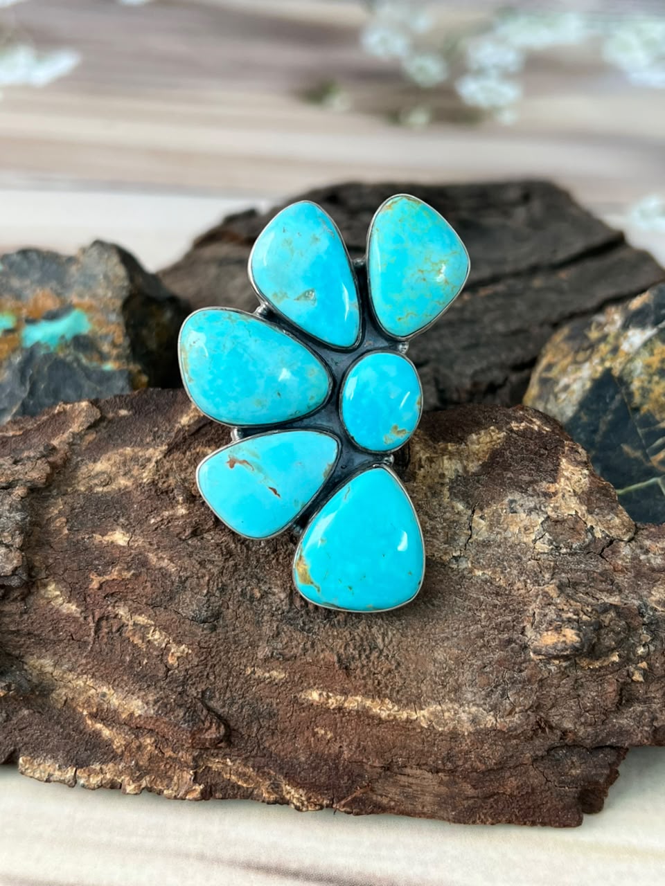 Handmade Sterling Silver Easter Blue Turquoise Adjustable Ring Signed Nizhoni