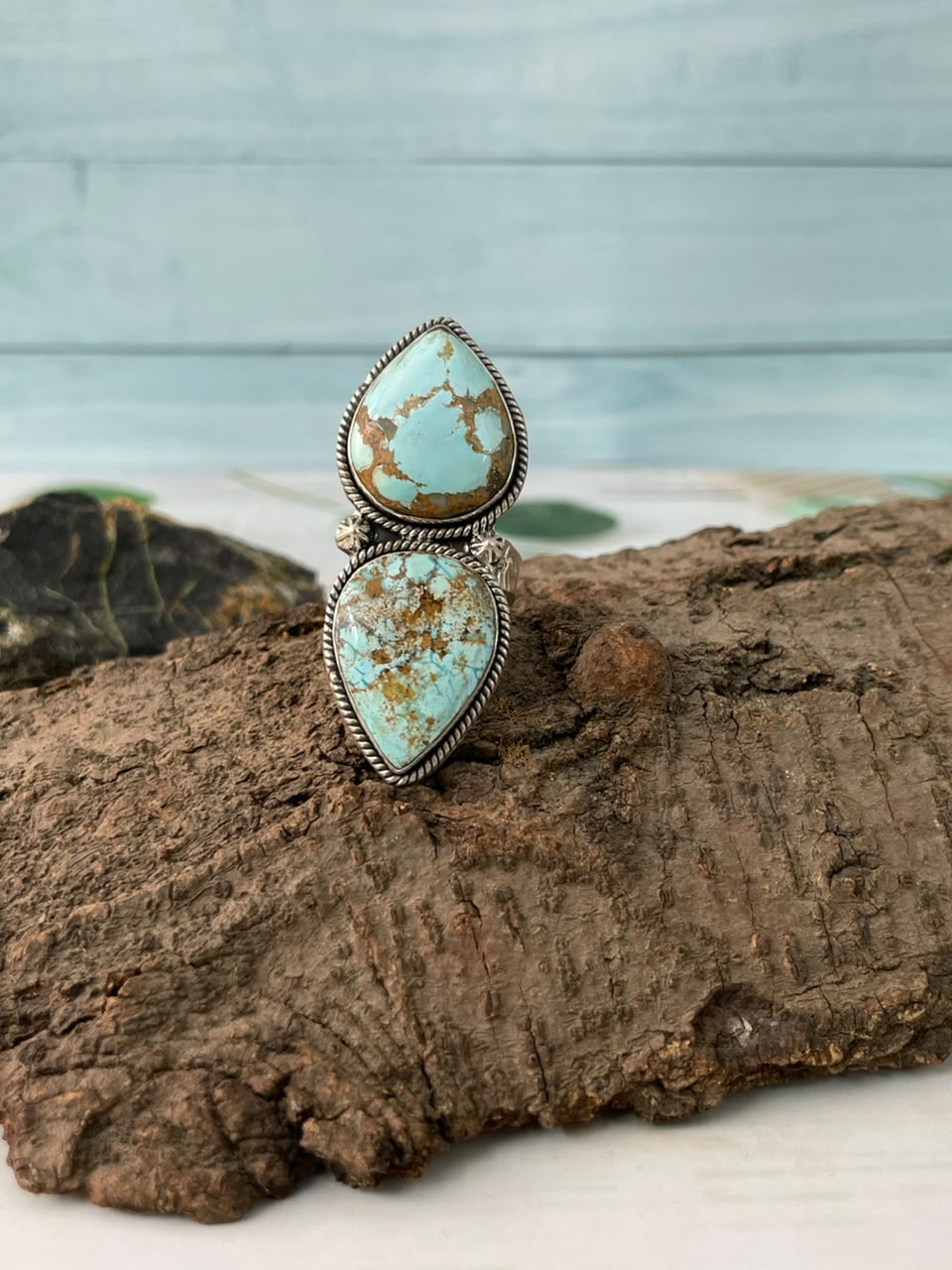 Handmade Sterling Silver Royston Turquoise Adjustable Ring Signed Nizhoni