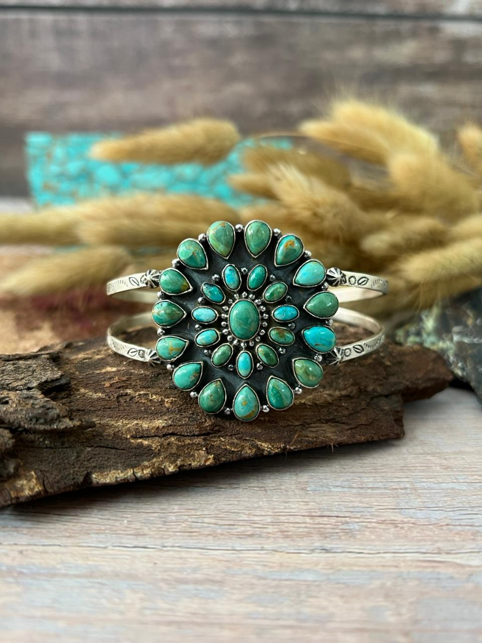 Handmade Sterling Silver Kingman Turquoise Cuff Bracelet "Signed Nizhoni"