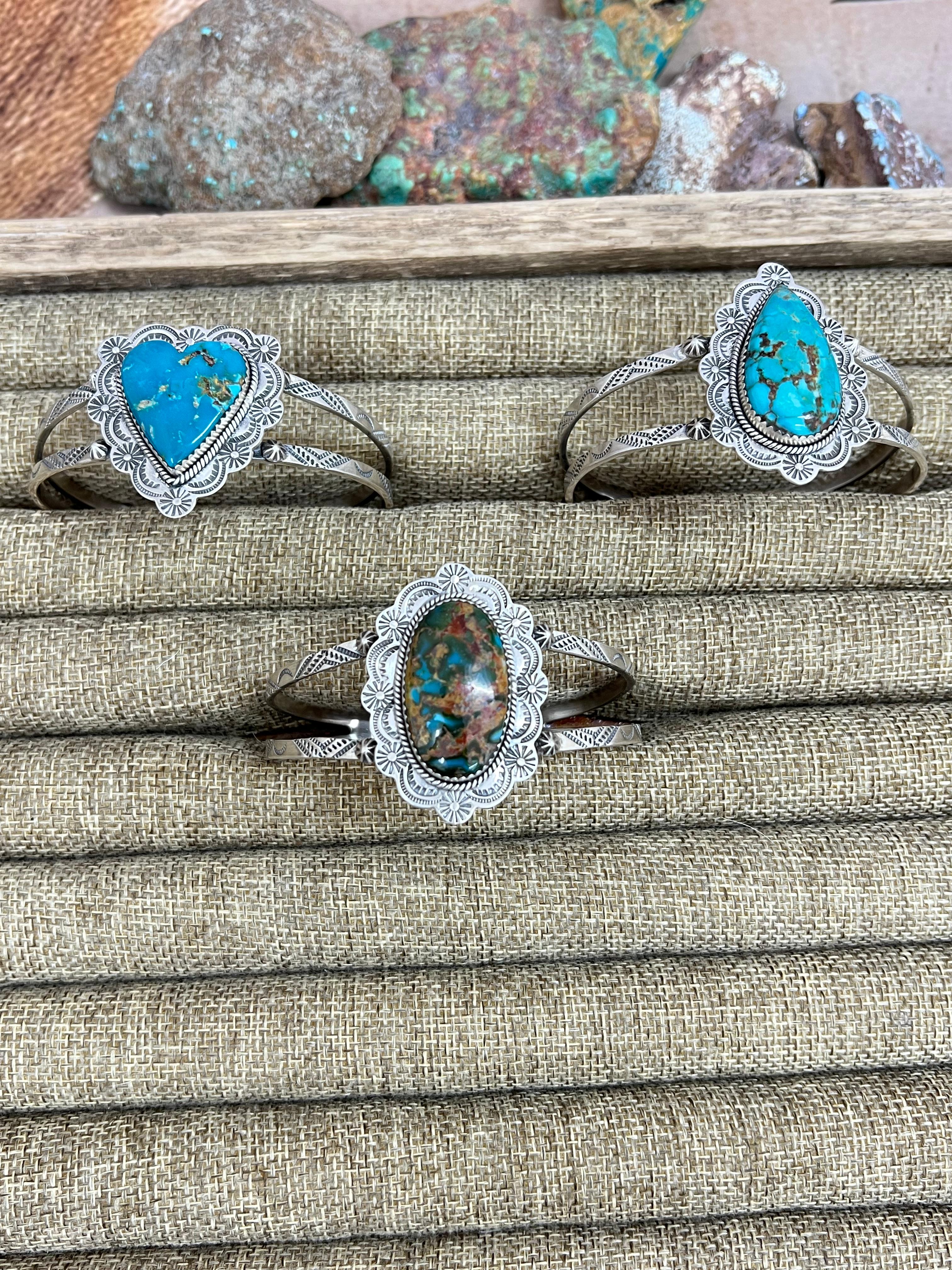 Handmade Sterling Silver Hardy Pit Cuff Bracelet, Signed Nizhoni