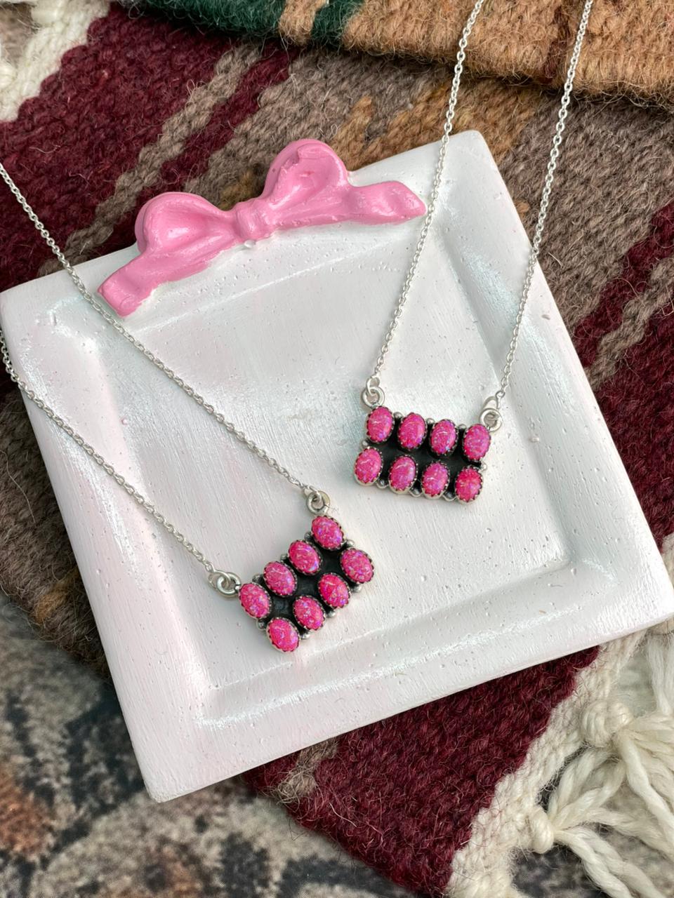 Handmade Sterling Silver Hot Pink Bar Necklace "Signed Nizhoni"