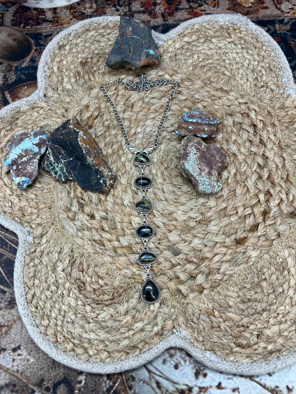 Handmade Sterling Silver Blackjack Turquoise Necklace "Signed Nizhoni"