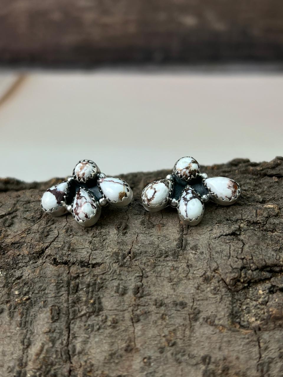 THE BACKROADS Handmade Sterling Silver Wildhorse Studs "Signed Nizhoni"