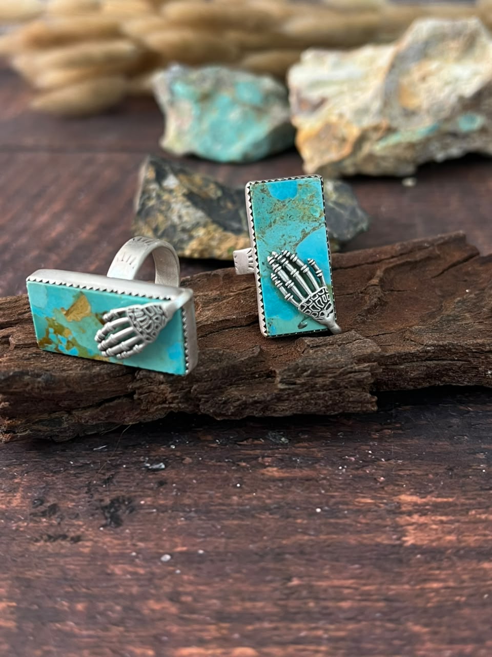 Handmade Sterling Silver Kingman Turquoise Halloween Collection: Adjustable Ring Signed Nizhoni