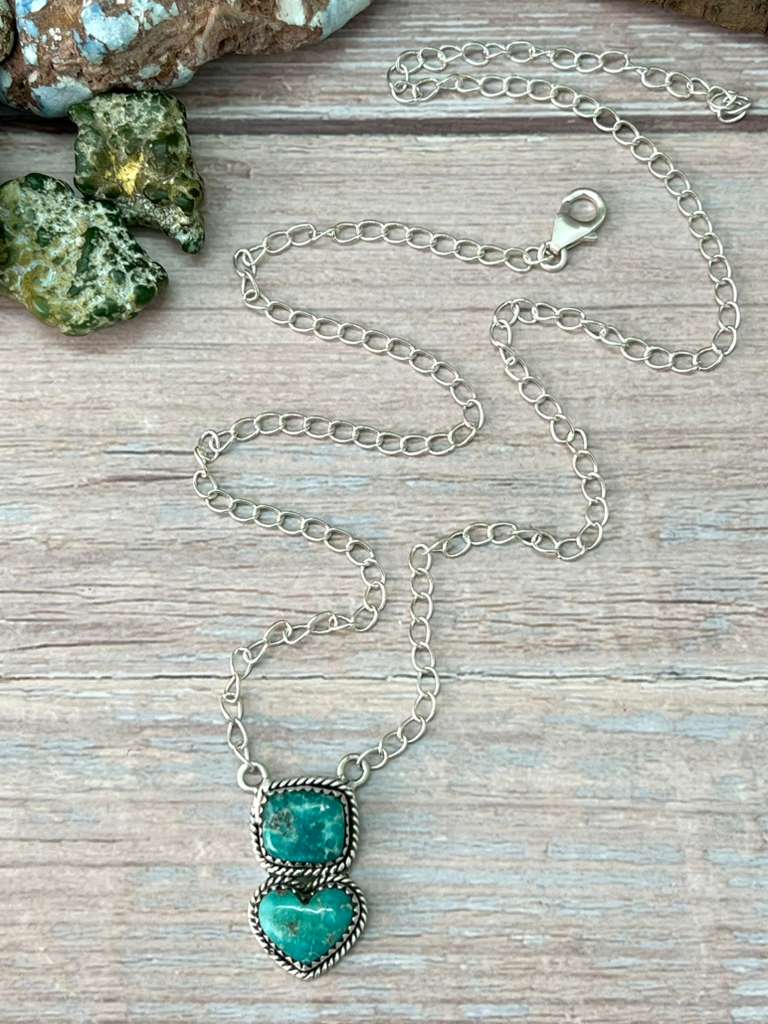 Handmade Sterling Silver White Water Turquoise Necklace with Signed Nizhoni
