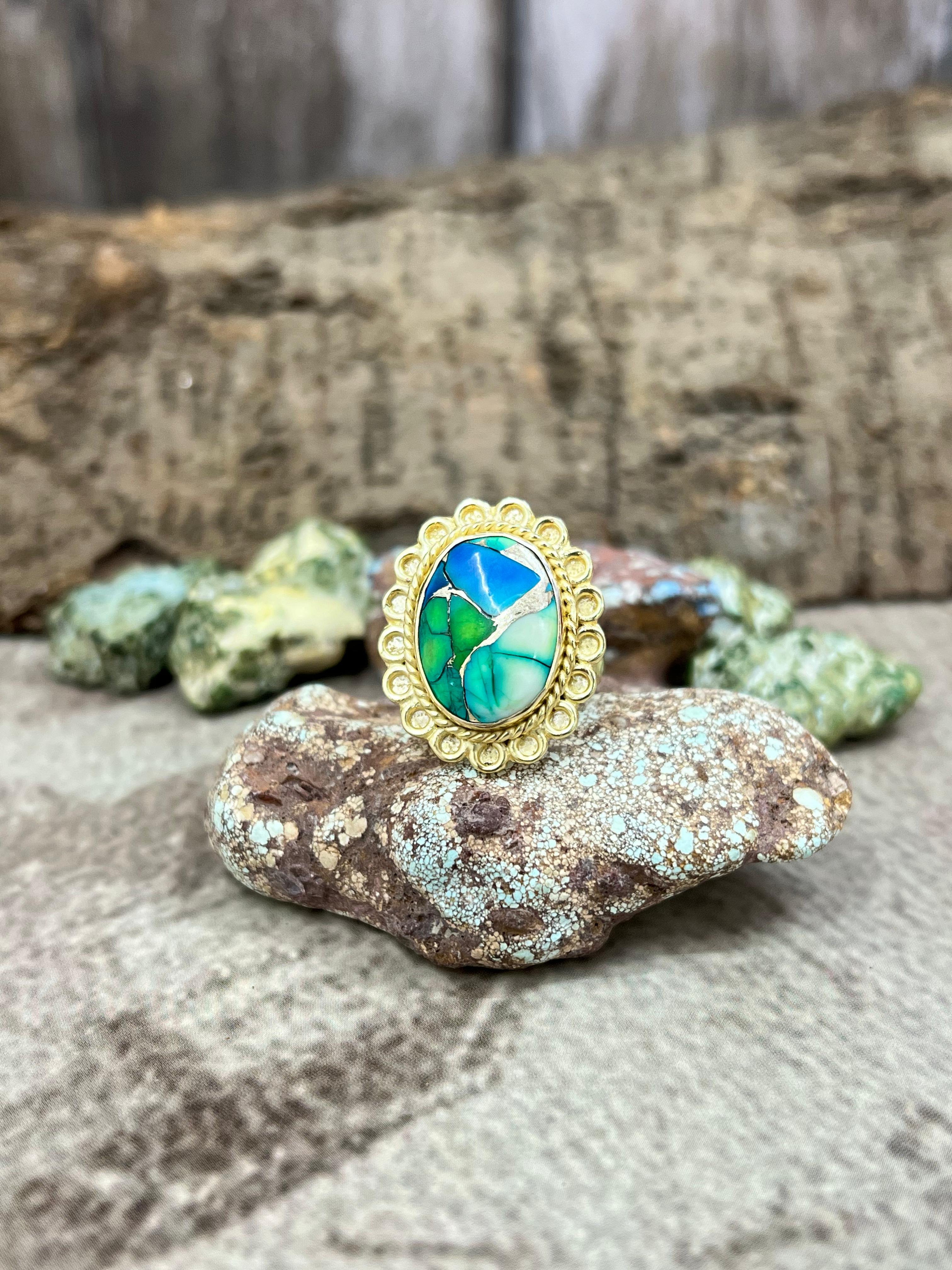 “The Golden Collection” Natural Peacock Dahlia Adjustable Ring