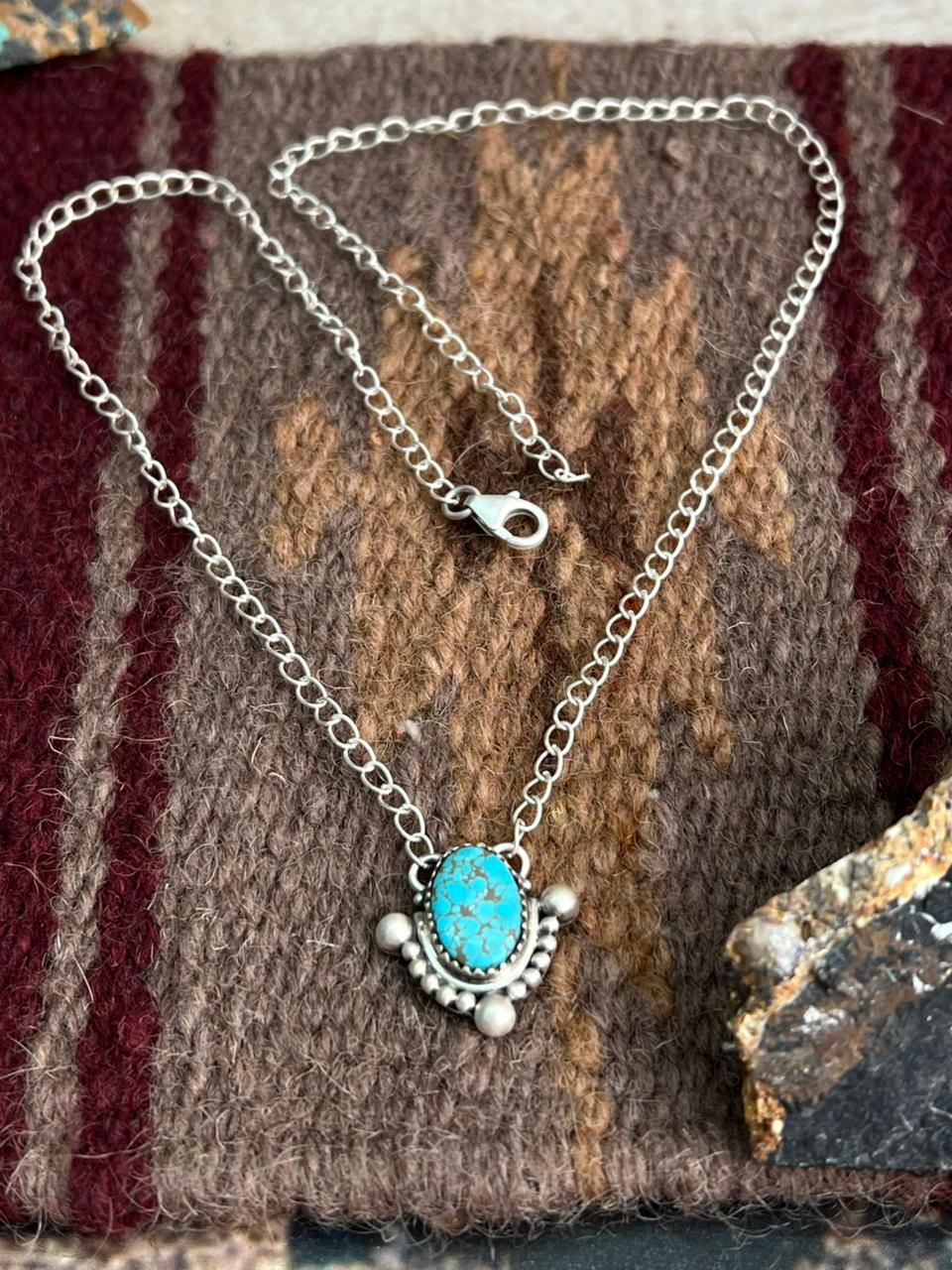 Handmade Sterling Silver Number 8 Turquoise Necklace "Signed Nizhoni"