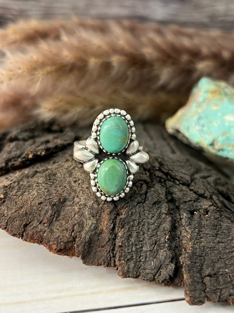 Handmade Sterling Silver Kingman Turquoise Adjustable Ring Signed Nizhoni