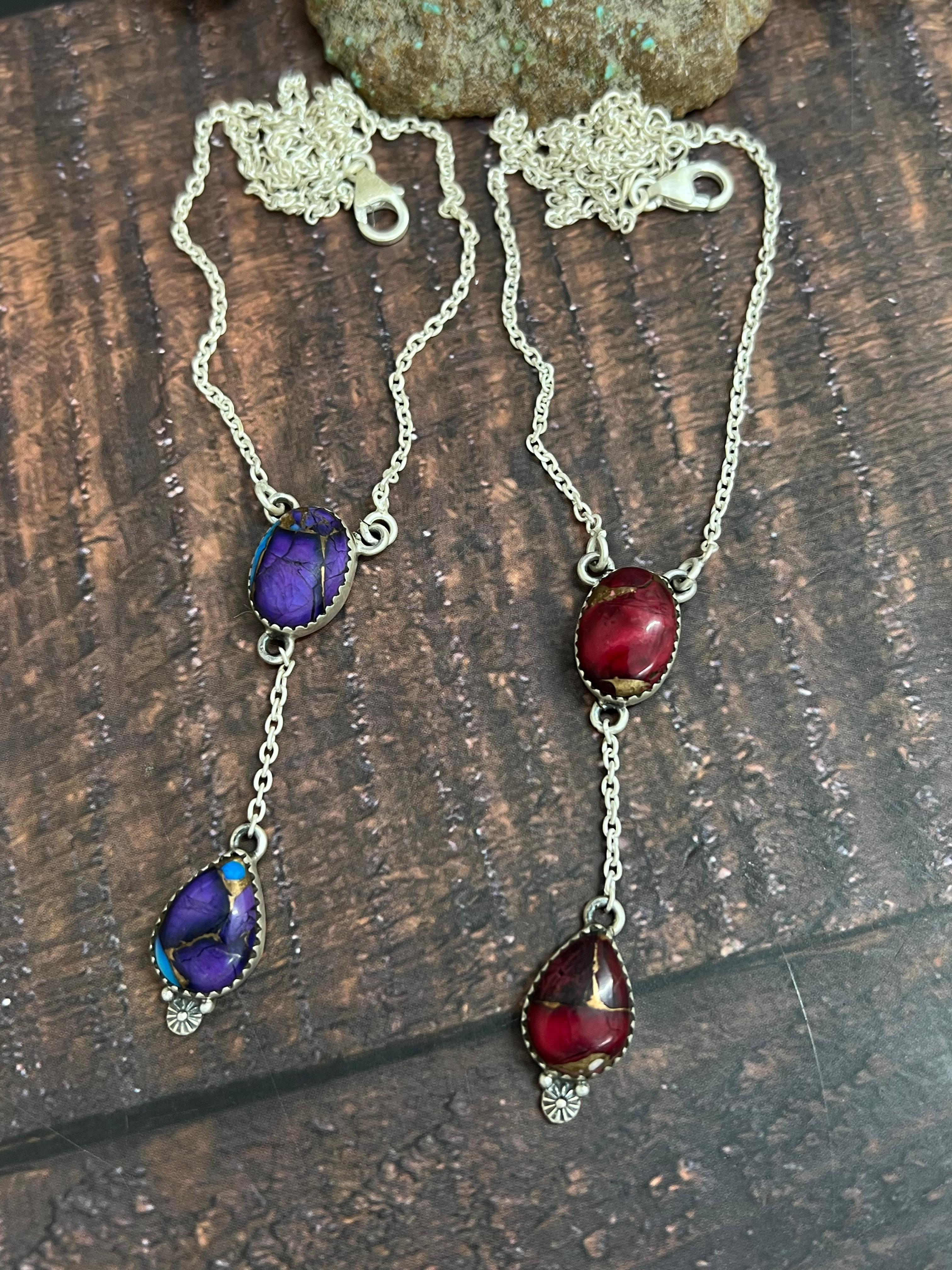 Handmade Sterling Silver Multistone Dahlia Necklace with Signed Nizhoni