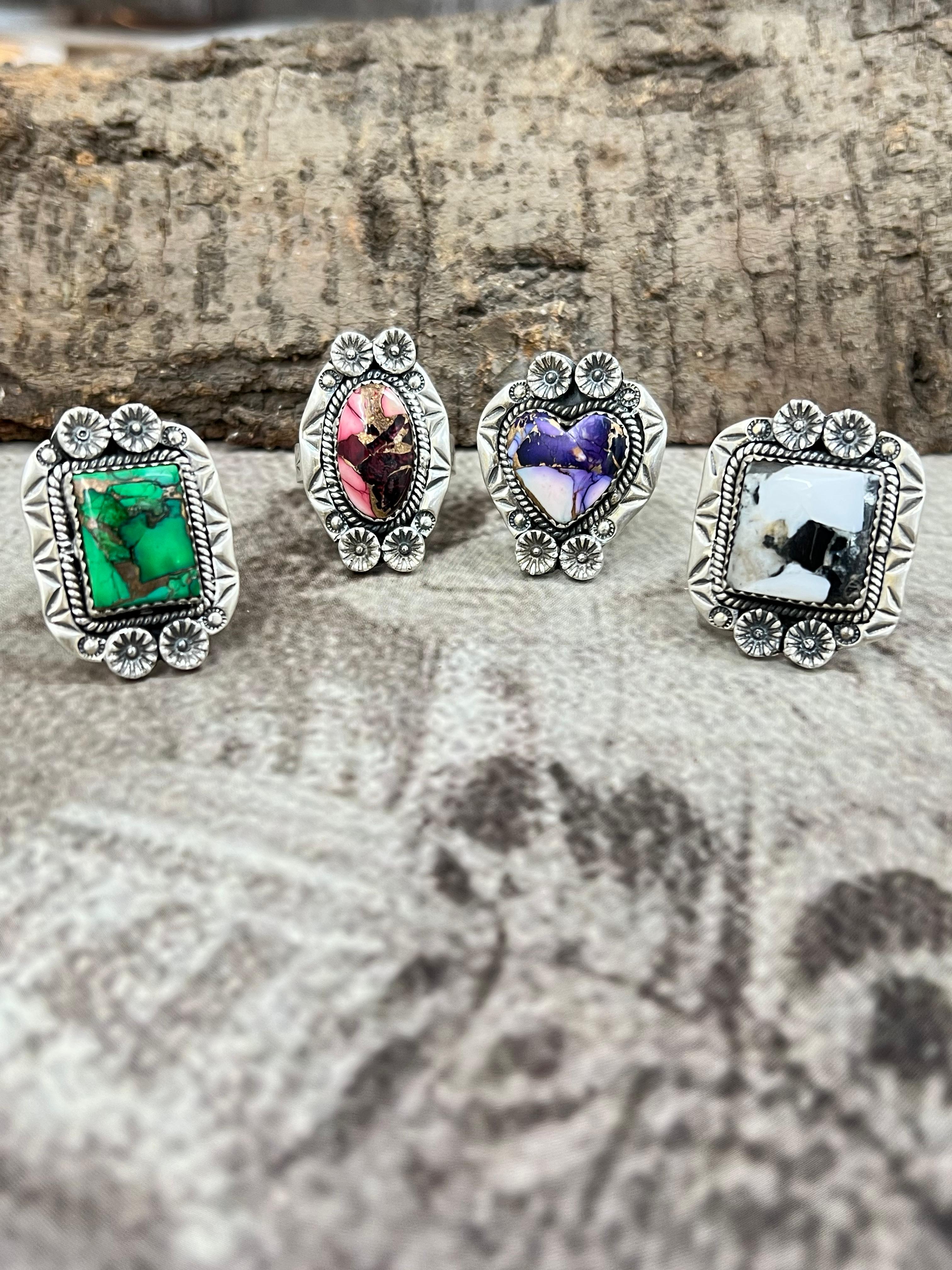 Handmade Sterling Silver Multi Stones Adjustable Ring with Signed Nizhoni