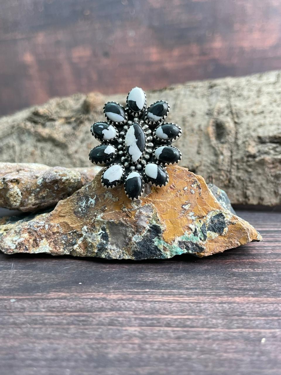 Handmade Sterling Silver White Buffalo Adjustable Ring "Signed Nizhoni"