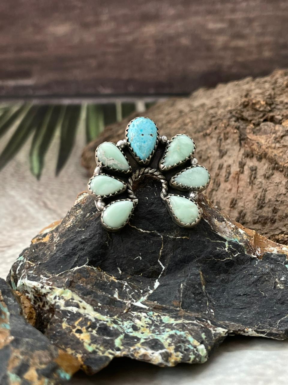 Handmade Sterling Silver White Water with Paloma Adjustable Ring "Signed Nizhoni"