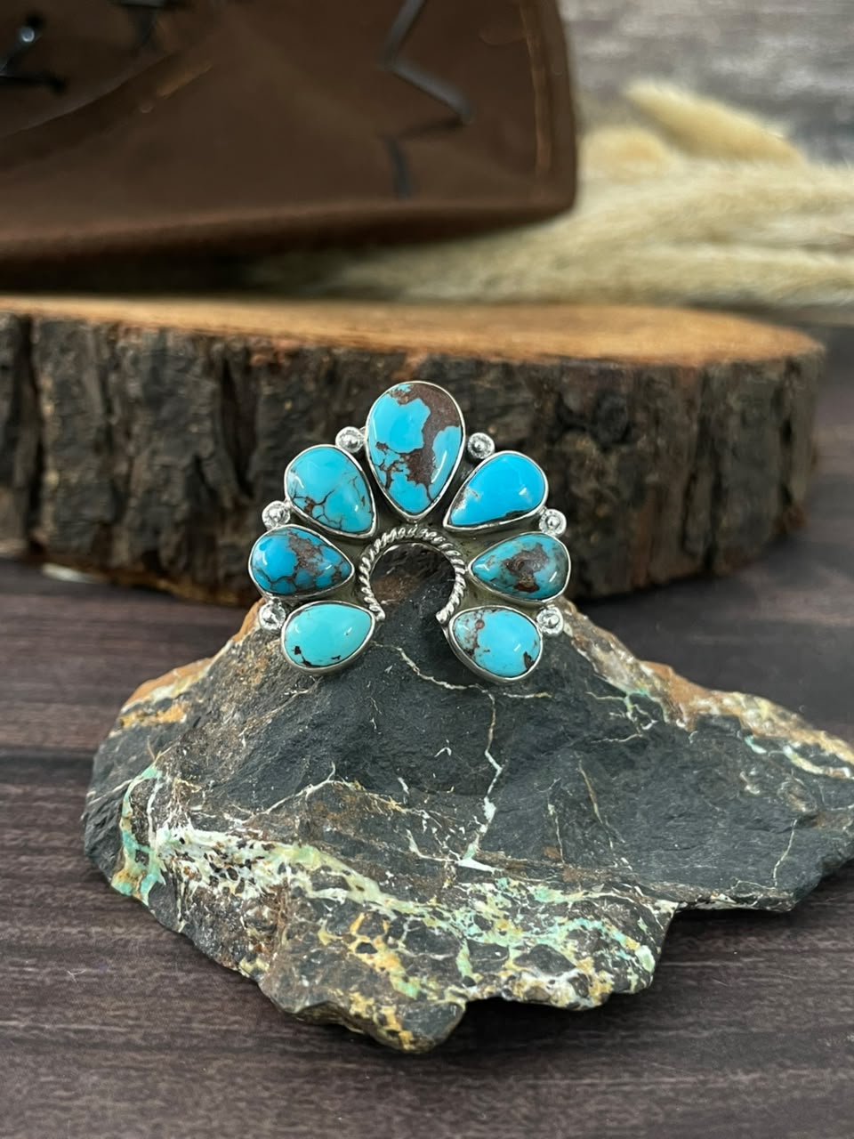 Handmade Sterling Silver Egyptian Turquoise Collection: Adjustable Naja Ring Signed Nizhoni