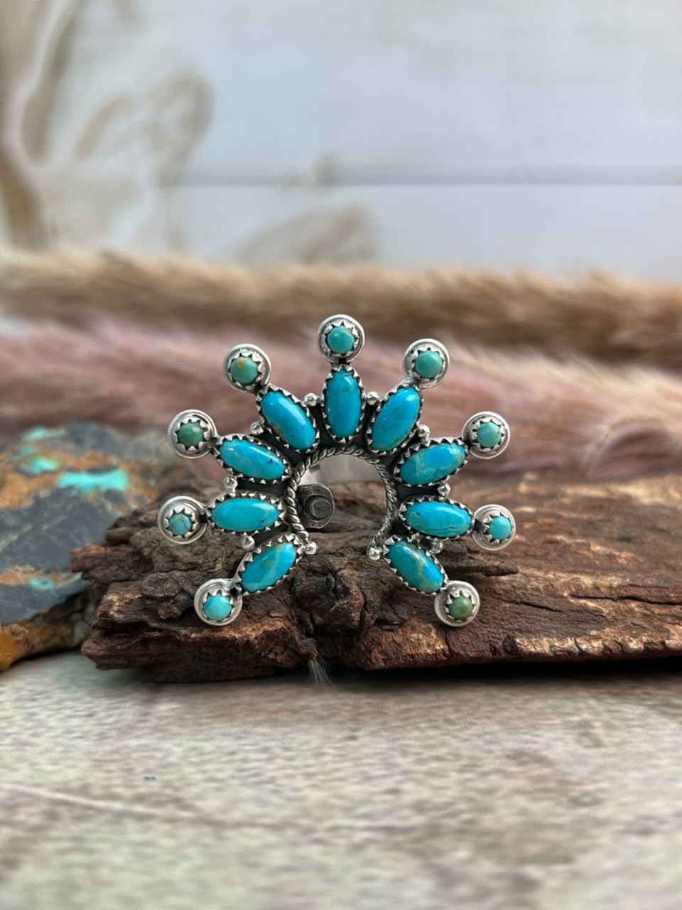 Handmade Sterling Silver Kingman Turquoise Naja Adjustable Ring Signed Nizhoni