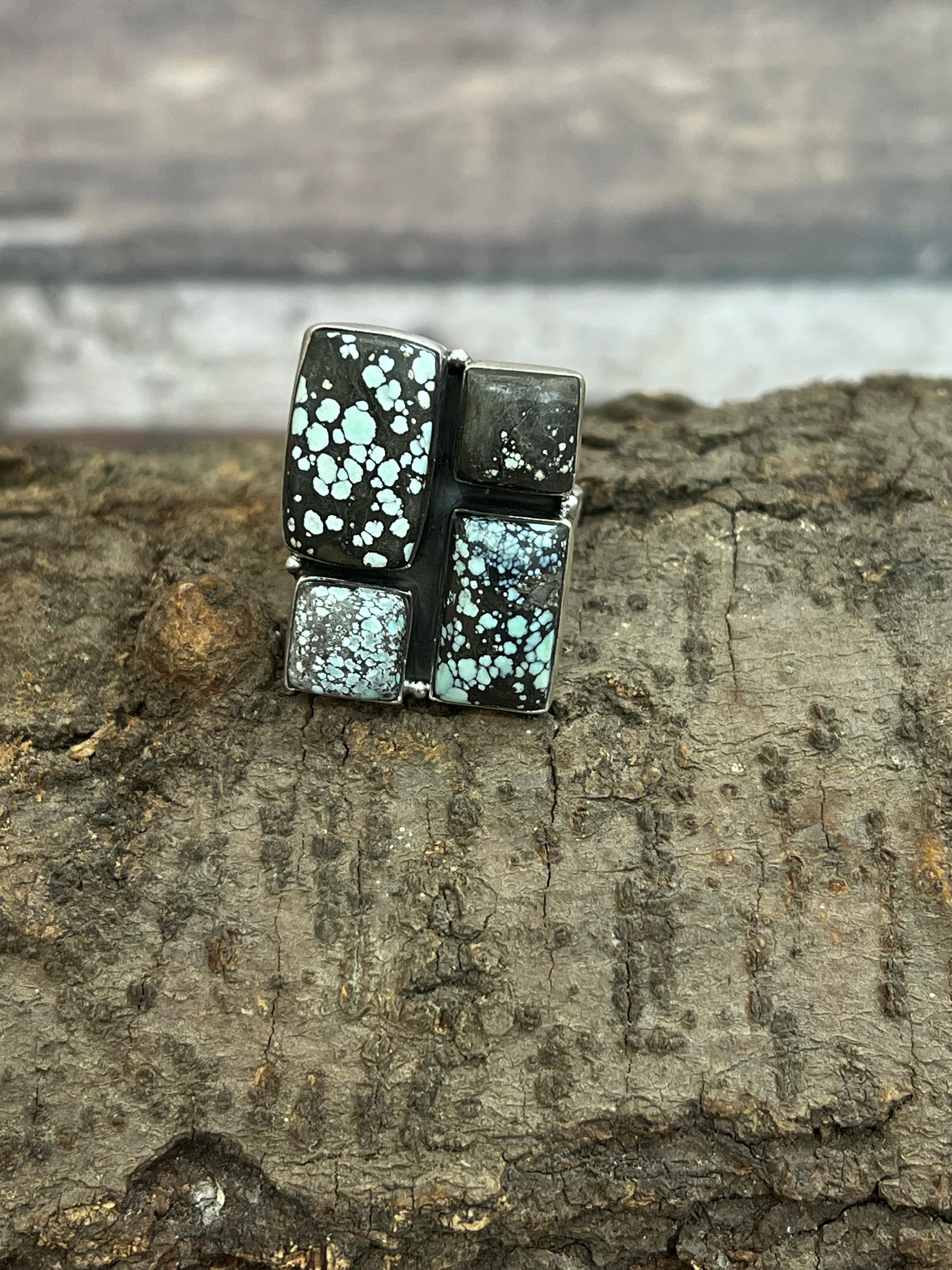 Handmade Sterling Silver Starfox Variscite Adjustable Ring Signed Nizhoni