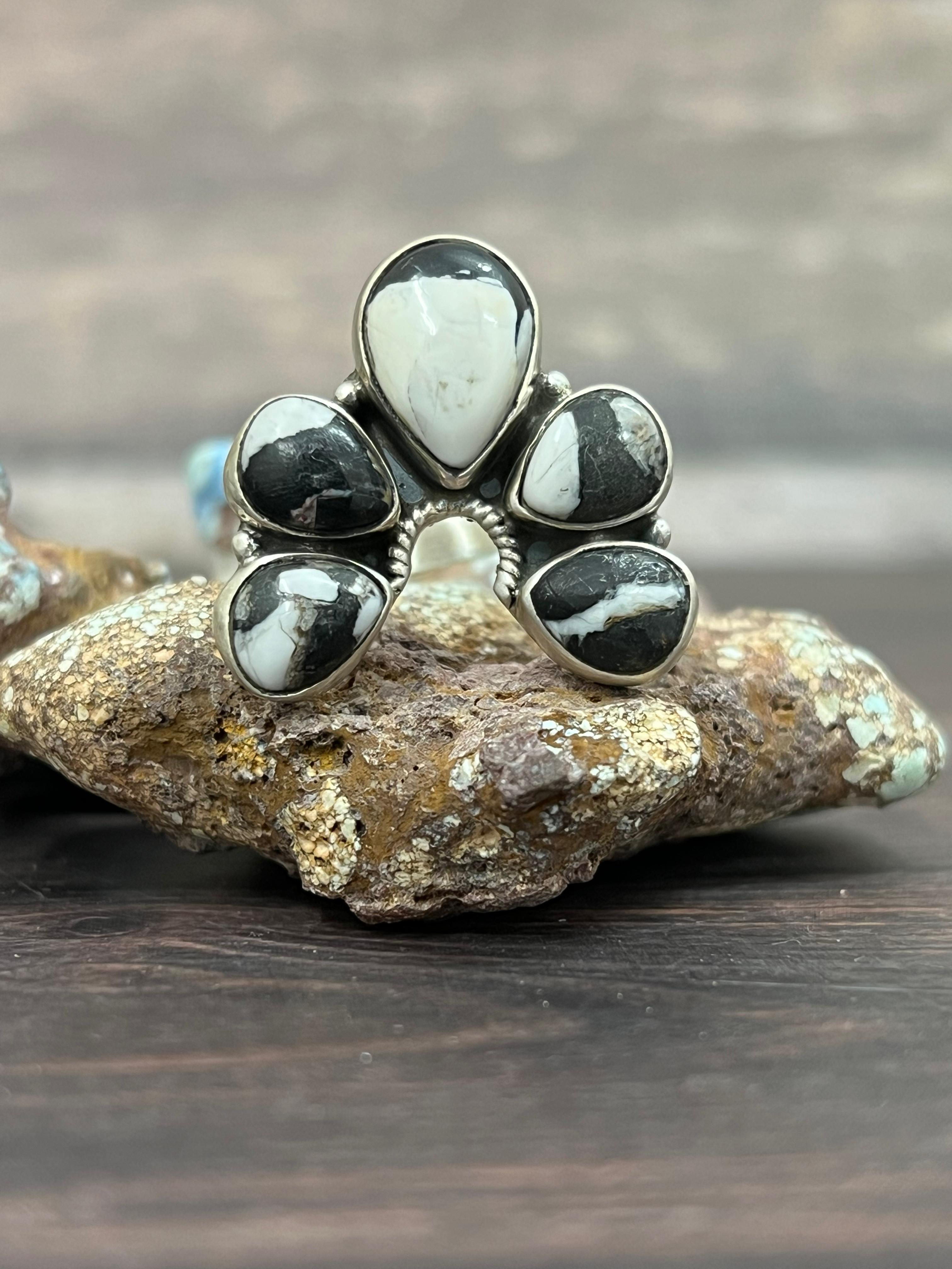 Handmade Sterling Silver White Buffalo Adjustable Naja Ring With Signed Nizhoni