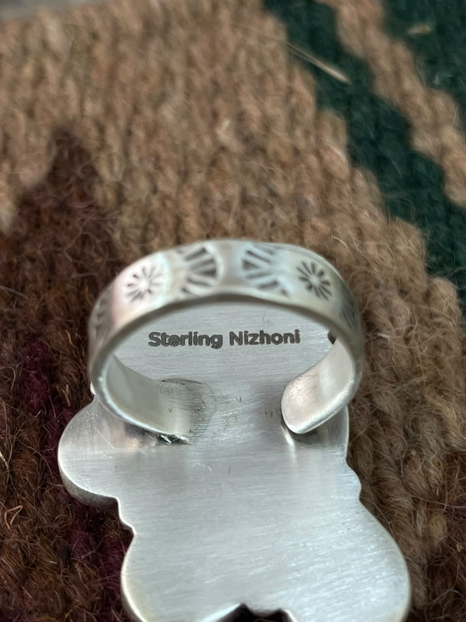 Handmade Sterling Silver Blue Kingman Turquoise Adjustable Ring Signed Nizhoni