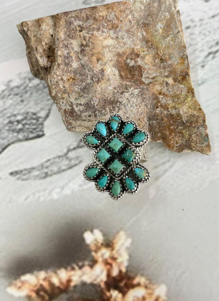 Handmade Sterling Silver Kingman Turquoise Adjustable Ring "Signed Nizhoni"