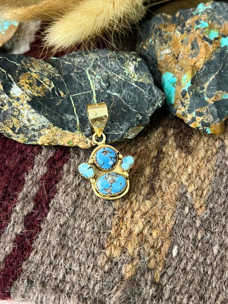“The Golden Collection” Handmade Gold-Palted Golden Hills Turquoise Pendant
