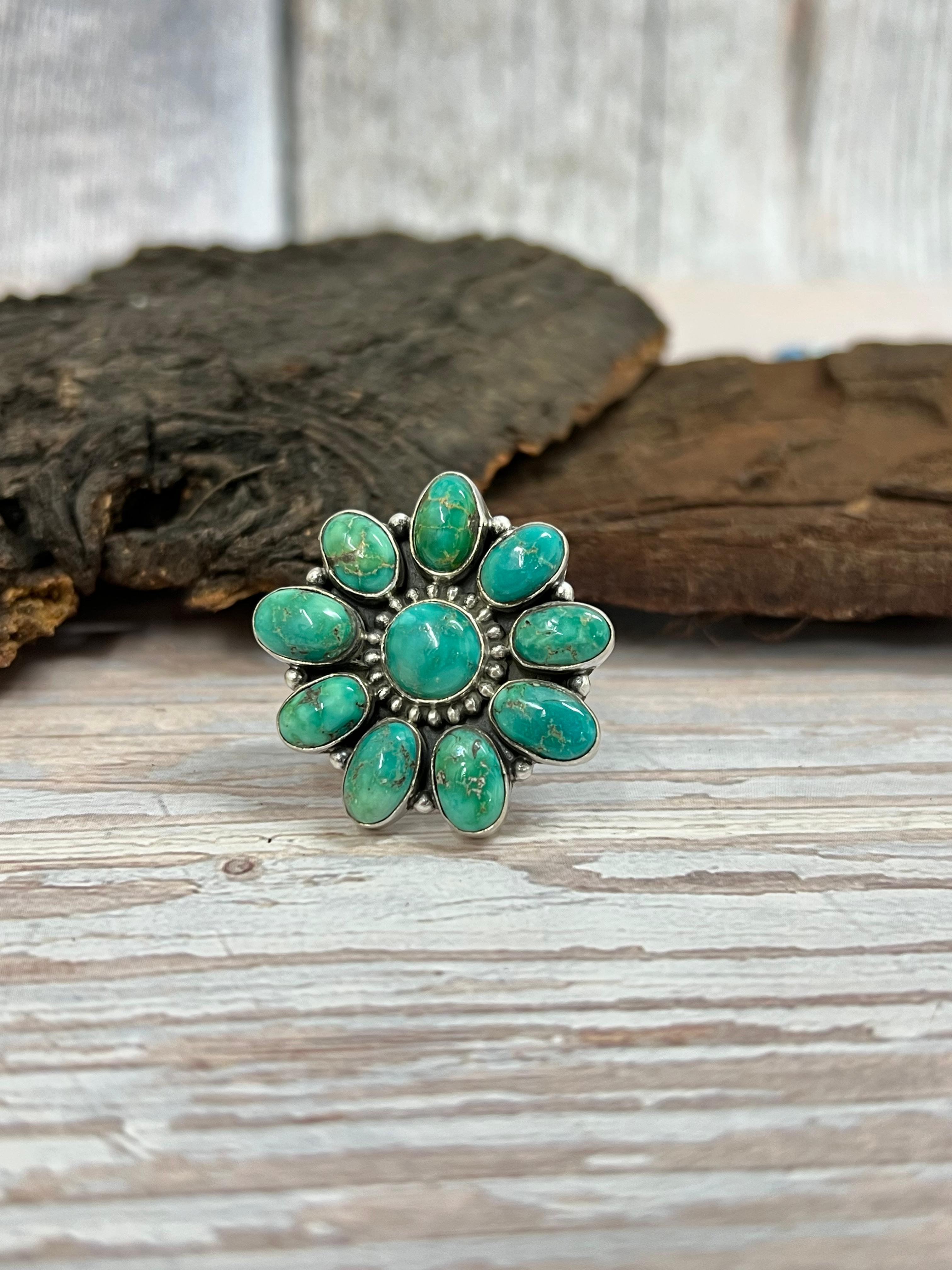 Handmade Sterling Silver Emerald Valley Adjustable Ring with Signed Nizhoni