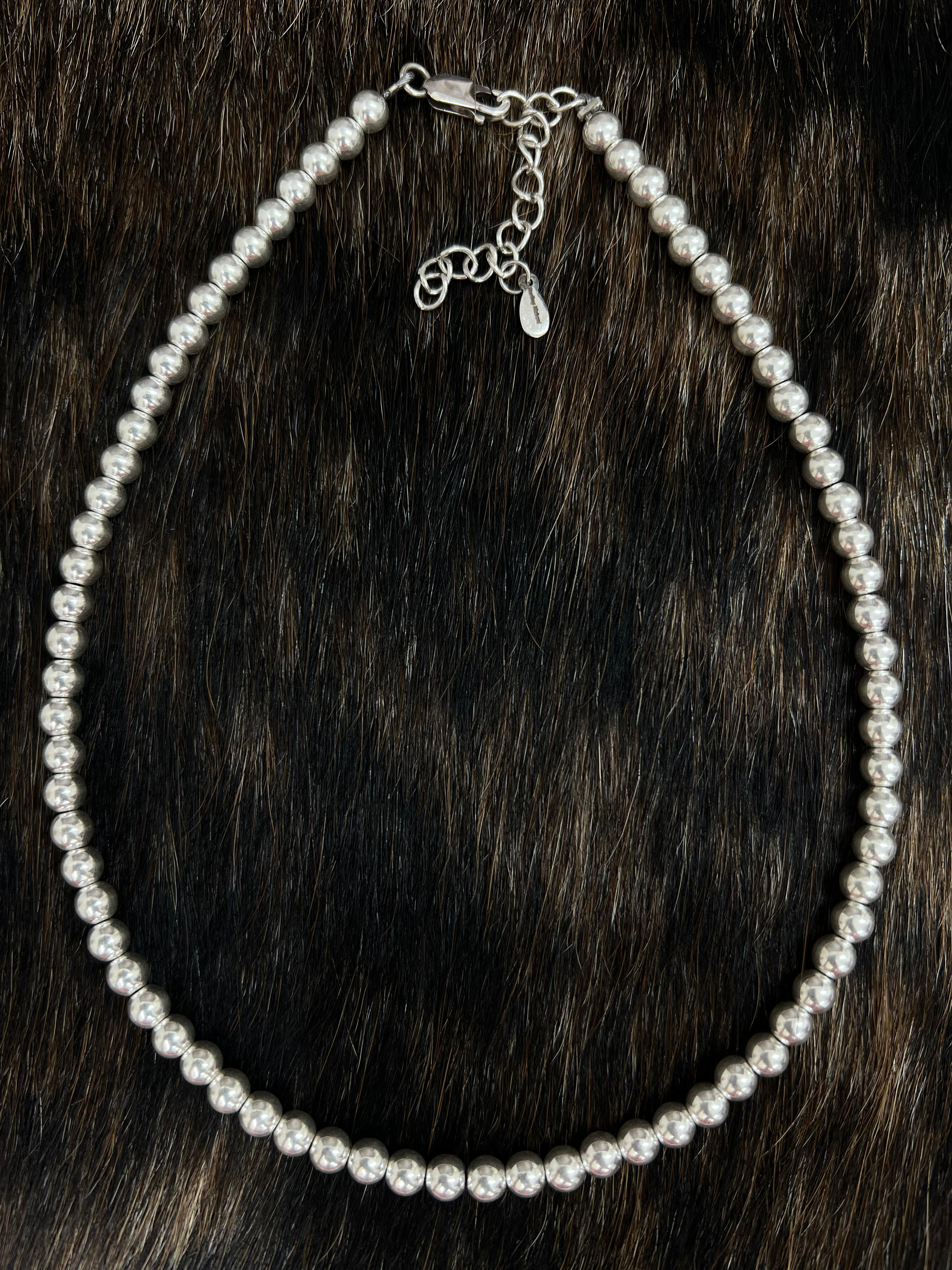 Handmade Sterling Silver 5MM Beaded Necklace with Signed Nizhoni