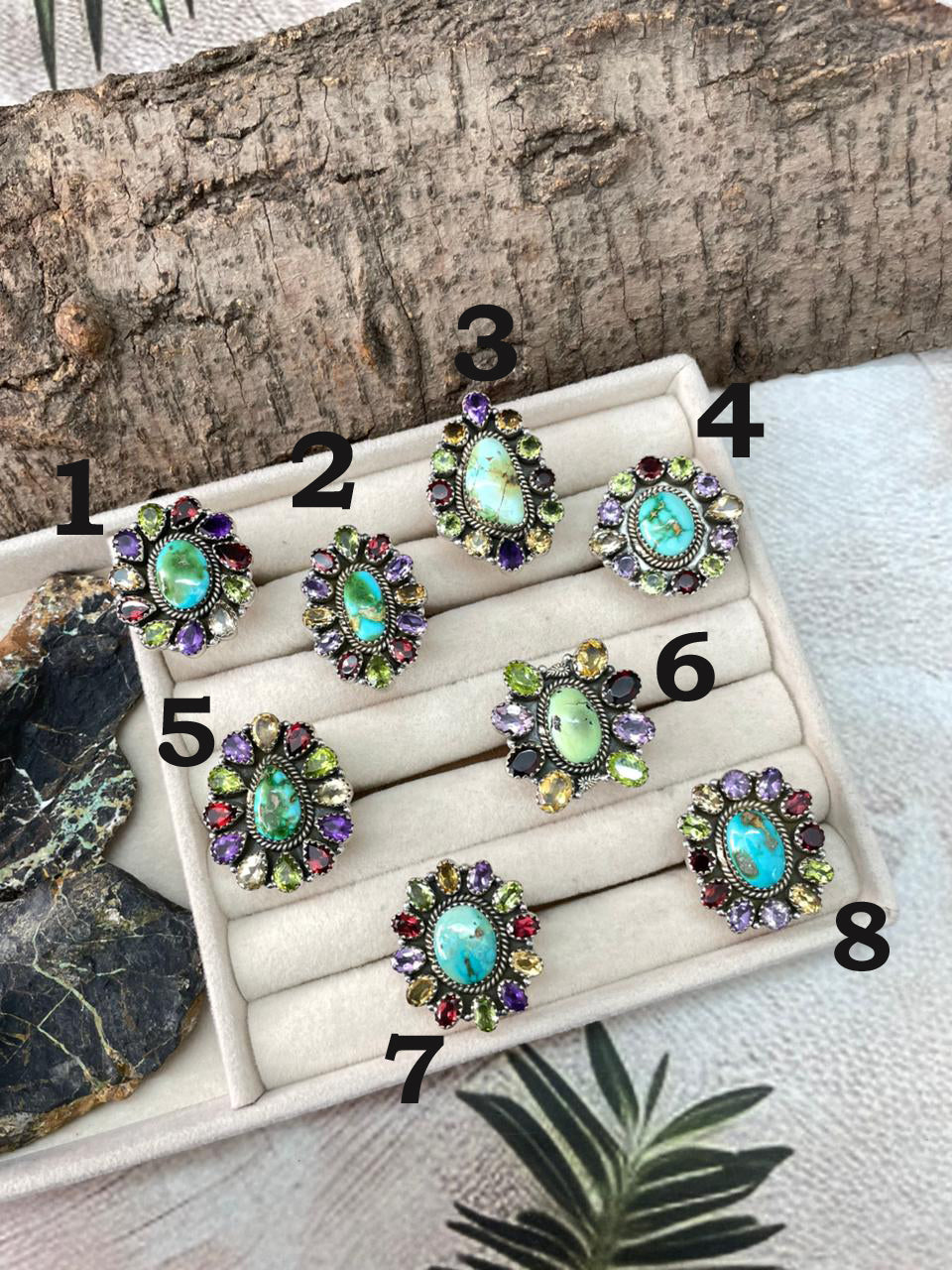 Handmade Sterling Silver Sonoran with Cut Stones Adjustable Ring "Signed Nizhoni"