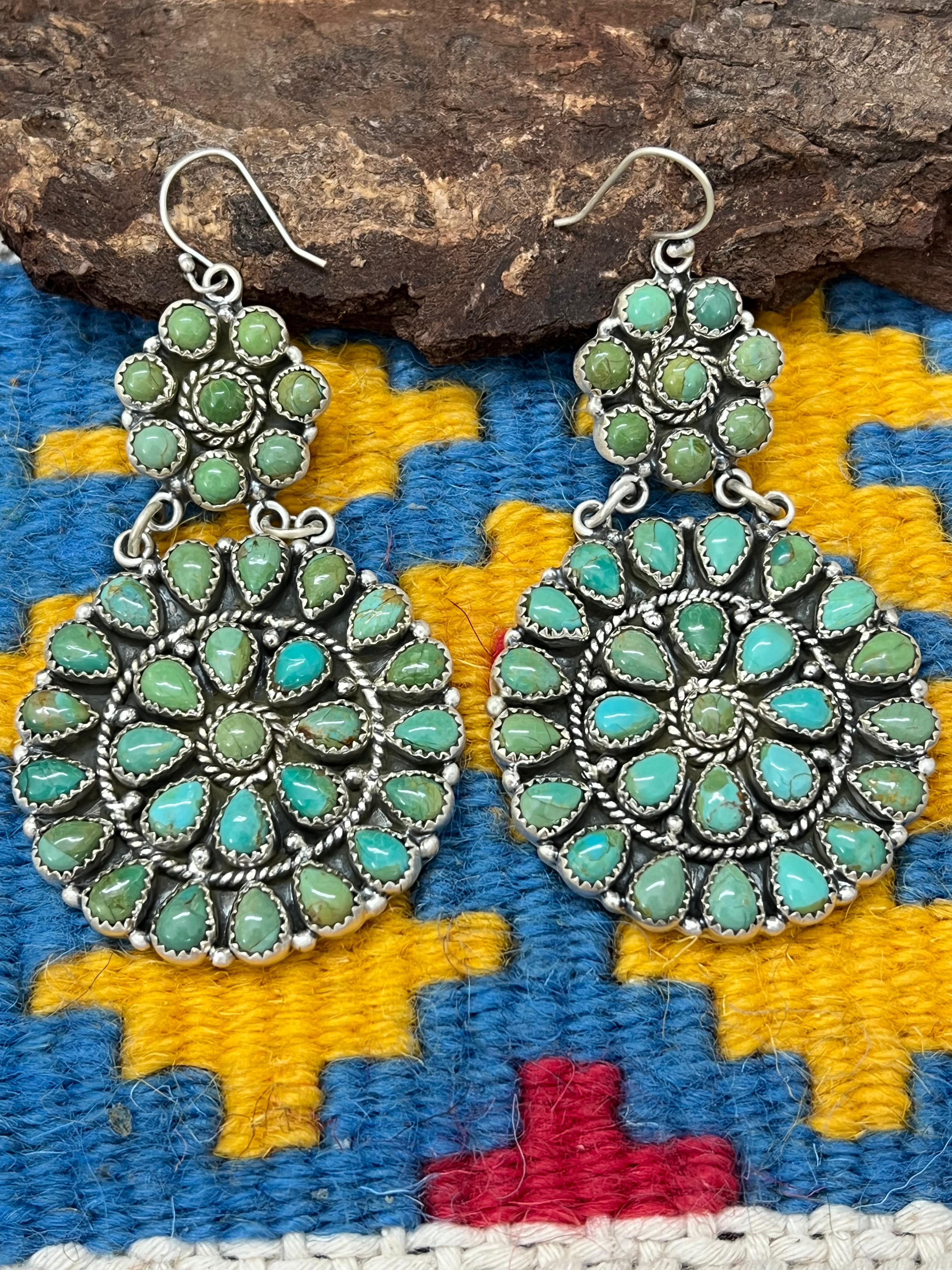 Handmade Sterling Silver Kingman Turquoise Hook Dangle Earrings with Signed Nizhoni (4)