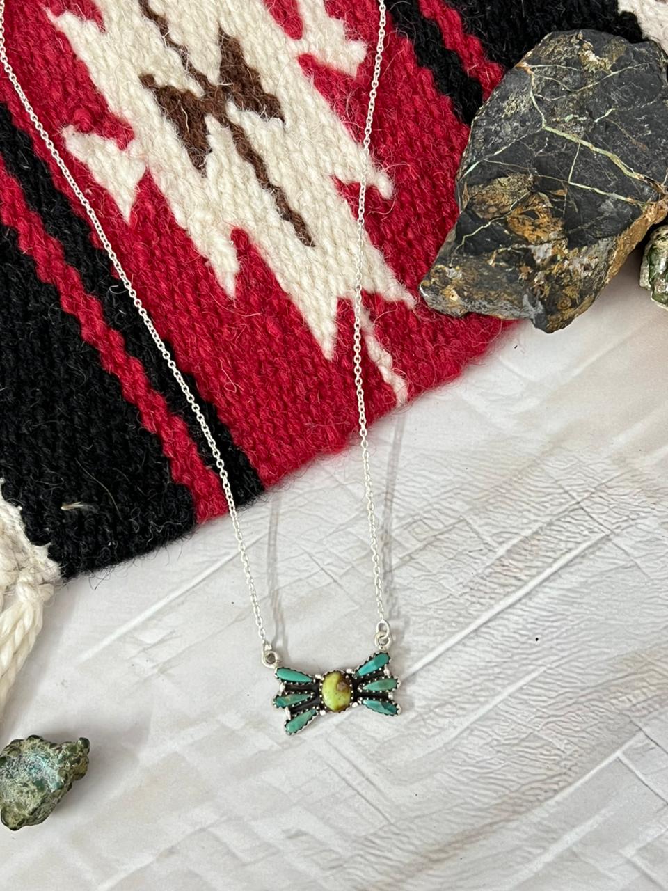 Handmade Sterling Silver Kingman with Palomino Turquoise Necklace "Signed Nizhoni"