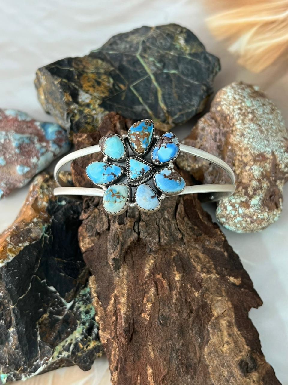 Handmade Sterling Silver Golden Hills Turquoise Bracelet "Signed Nizhoni"