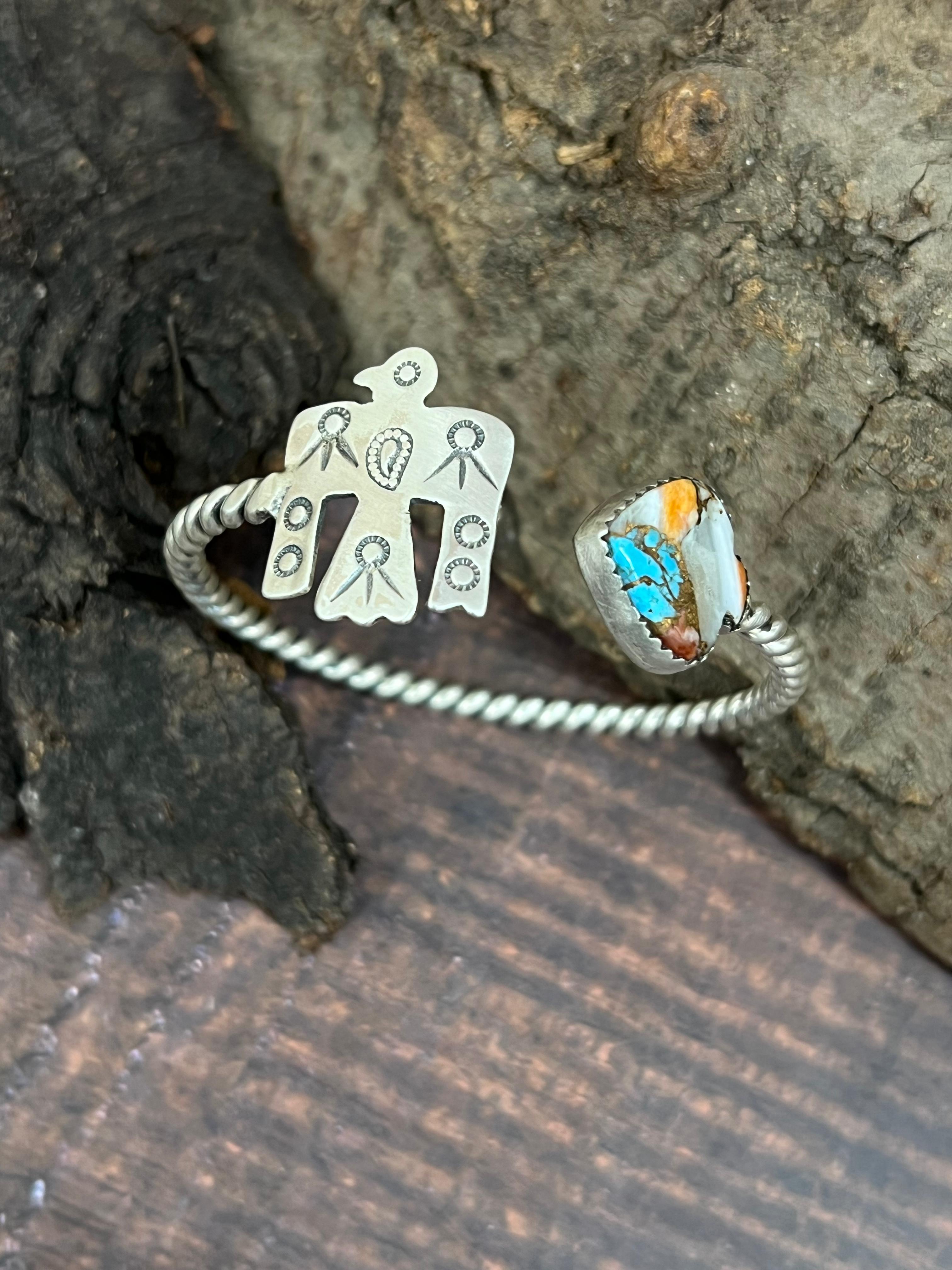 Handmade Sterling Silver Orange Dahlia Bracelet with Signed Nizhoni (6)