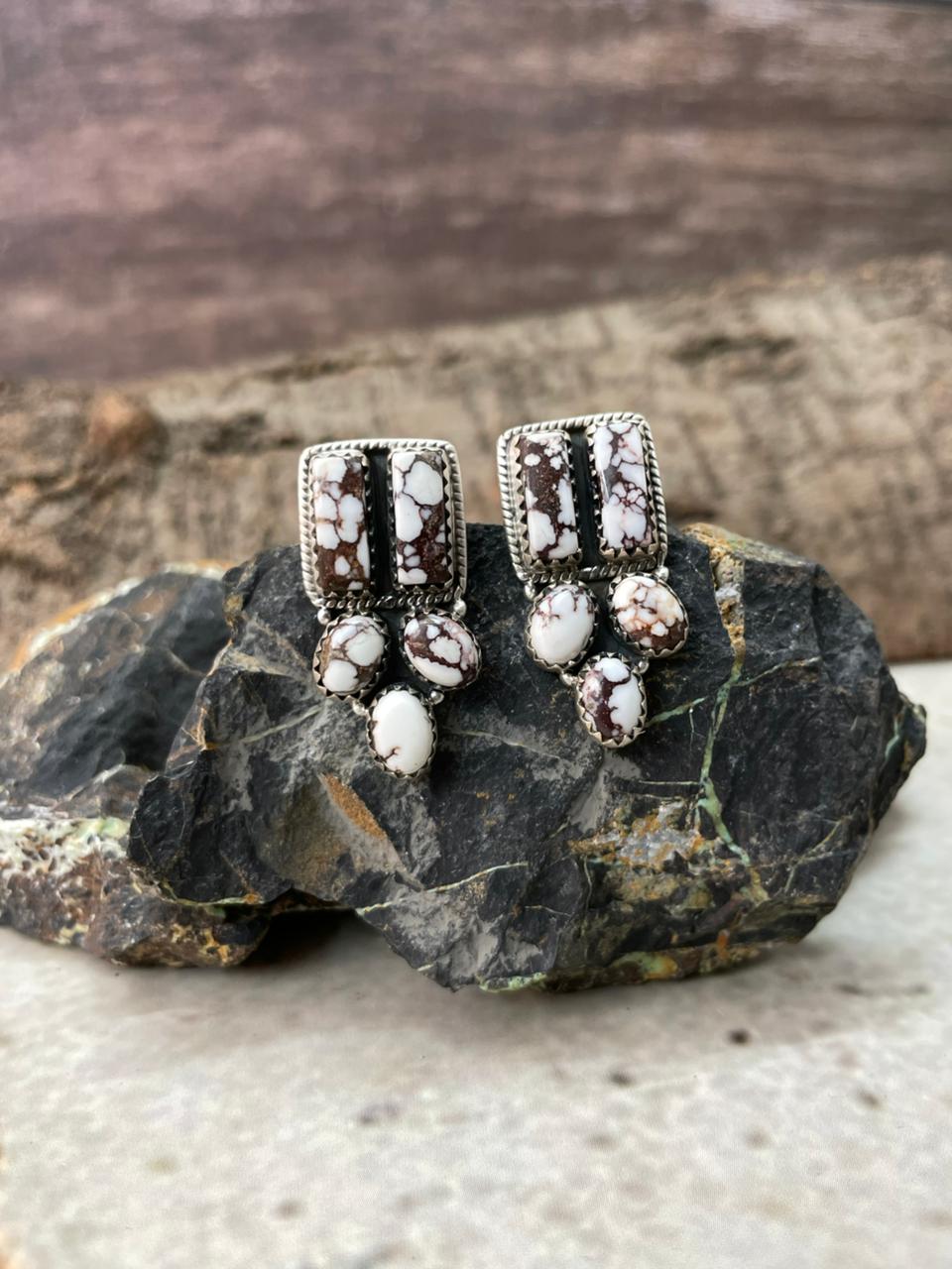 Handmade Sterling Silver Wildhorse Magnesite Post Earrings "Signed Nizhoni"