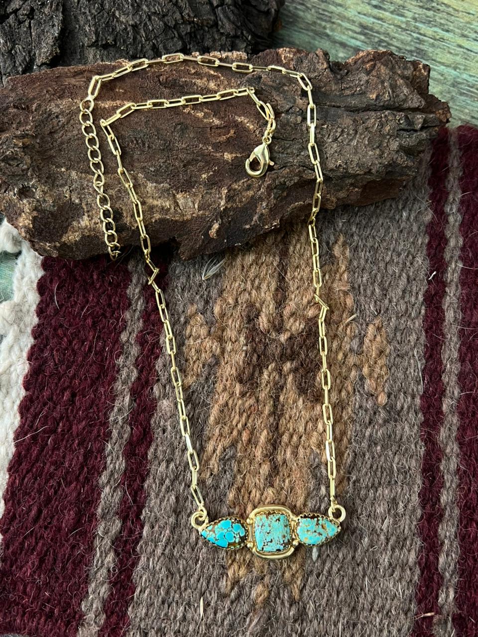 “The Golden Collection” Handmade Number 8 Turquoise with Gold Bar Necklace