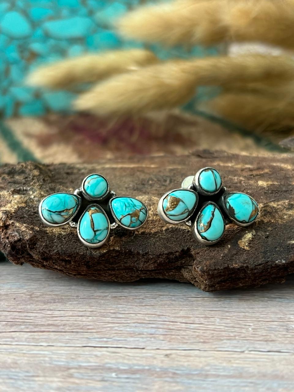 Handmade Sterling Silver Mint Dahlia Collection: Post Stud Earrings "Signed Nizhoni"