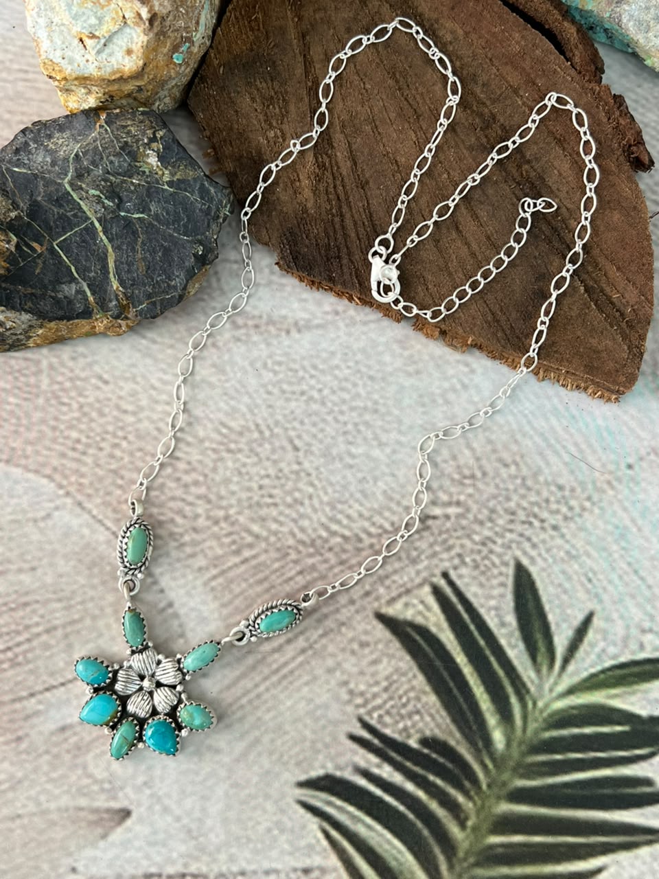 Handmade Sterling Silver Kingman Turquoise Necklace Signed Nizhoni