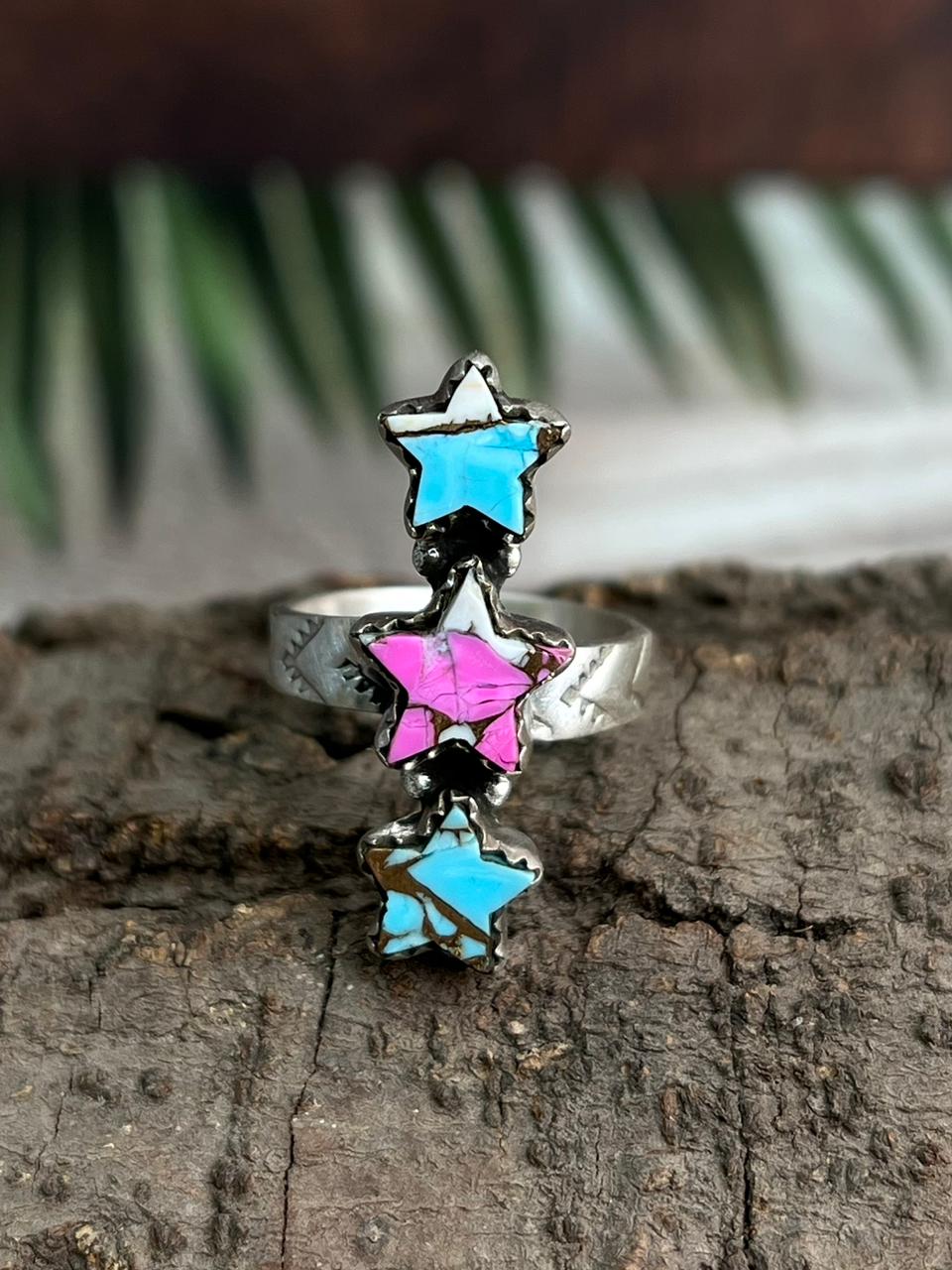 Handmade Sterling Silver Cotton Candy Star Adjustable Ring "Signed Nizhoni"