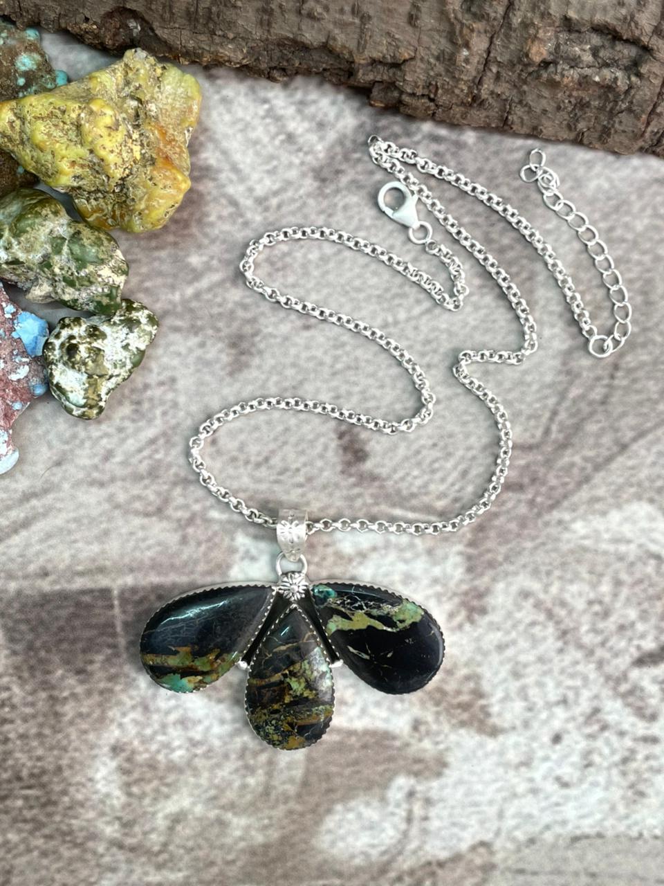 Handmade Sterling Silver Blackjack Turquoise Necklace "Signed Nizhoni"