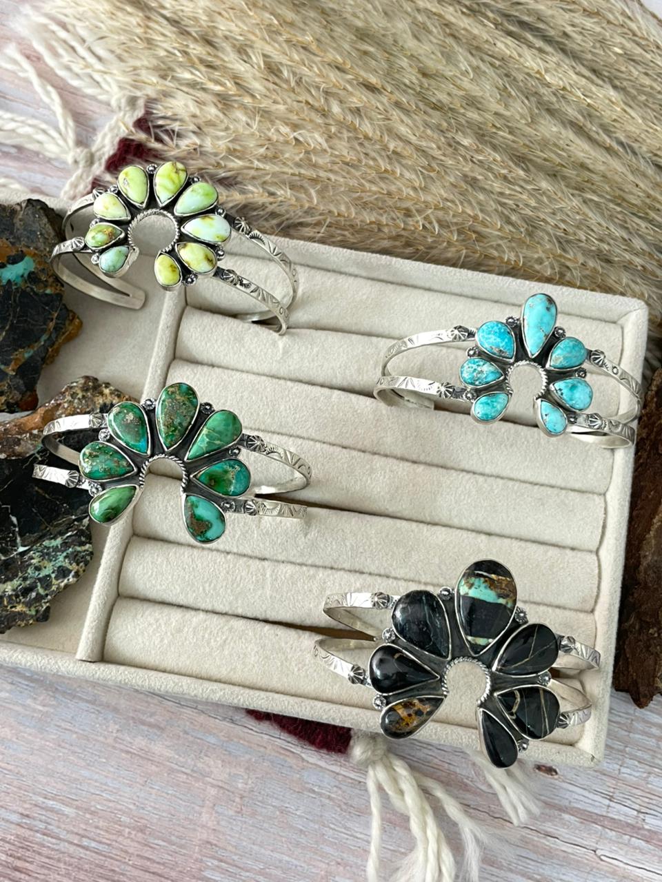 Handmade Sterling Silver Multi Stone Cuff Bracelet "Signed Nizhoni"