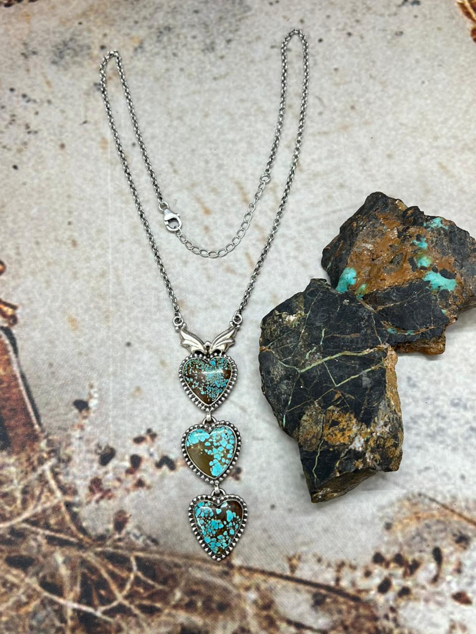 Handmade Sterling Silver Number 8 Turquoise Heart Necklace "Signed Nizhoni"