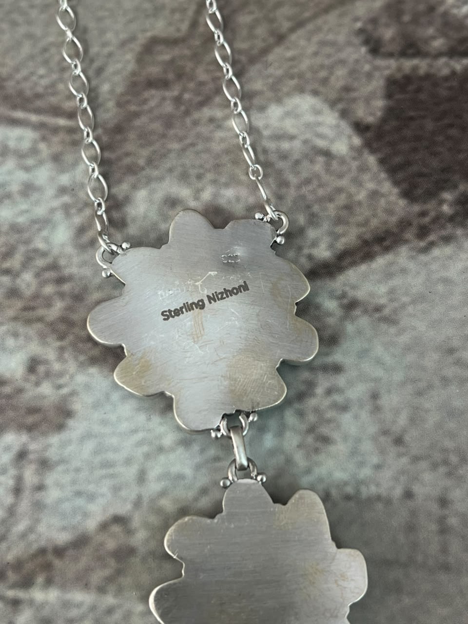 Handmade Sterling Silver White Water Turquoise Necklace Signed Nizhoni