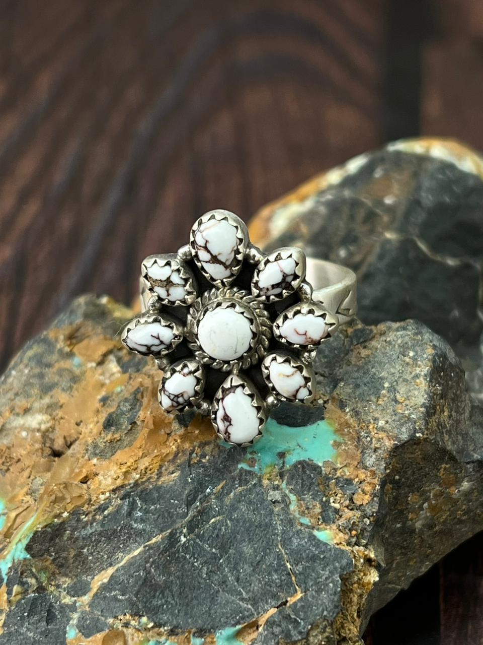 Handmade Sterling Silver Wildhorse Magnesite Adjustable Ring "Singed Nizhoni"