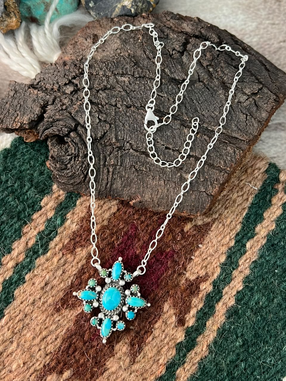 Handmade Sterling Silver Kingman Turquoise Necklace Signed Nizhoni