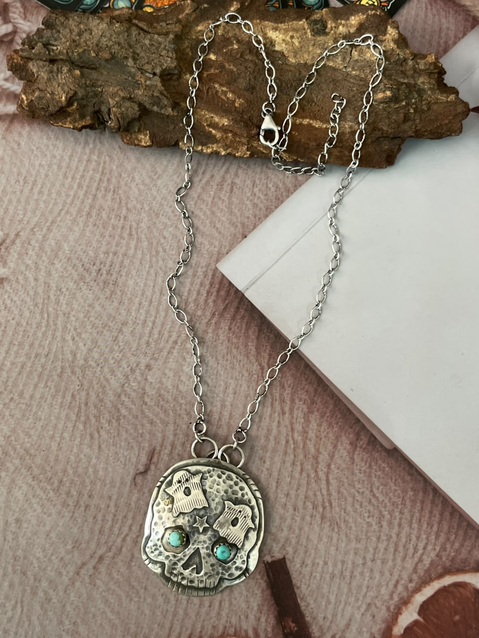 Handmade Sterling Silver Kingman Turquoise Halloween Collection: Necklace Signed Nizhoni
