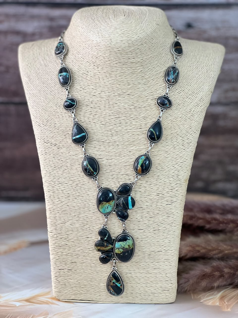 Handmade Sterling Silver Blackjack Turquoise Collection: Necklace Signed Nizhoni