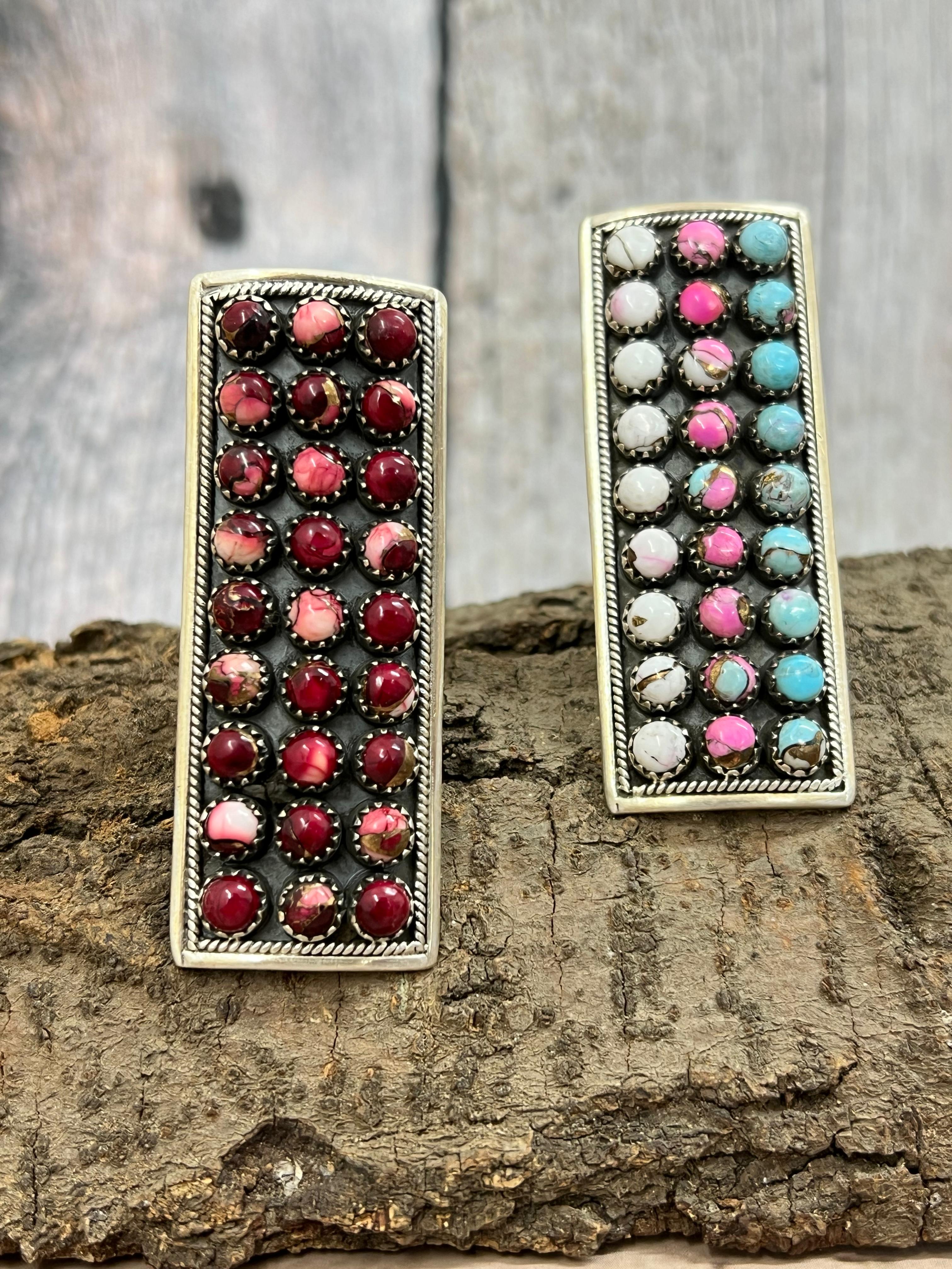 Handmade Sterling Silver Cotton Candy, Dahlia Rose Adjustable Rings with Signed Nizhoni